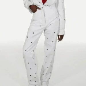 Chakshyn Designer Grommet Silver/White Straight Leg Pants 100% Cotton